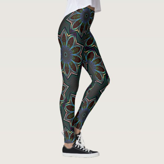 Vreemde donkere cirkelellips met abstracte bladere leggings (Rechts)