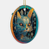 Vreemde kat die naar je koplampen staart keramisch ornament (Rechts)