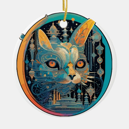 Vreemde kat die naar je koplampen staart keramisch ornament (Voorkant)