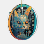 Vreemde kat die naar je koplampen staart keramisch ornament (Links)