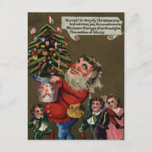 Vreemde kerstman met kerstboom feestdagenkaart