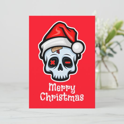 Vreemde kerstsschedel, vrolijk kerstfeest kaart (Staand voorkant)