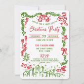 Vreemde Leuke Whimsicale Handgetekende Kerstfeest  Kaart (Voorkant)