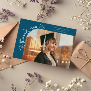 Vreemde Sterren Teal Afstudeer Foto Dank Je Aankondiging