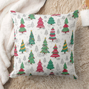 Vreemde Whimsical Gedecoreerde Kerstbomen Doodles Kussen