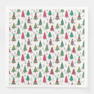 Vreemde Whimsical Gedecoreerde Kerstbomen Doodles Servet