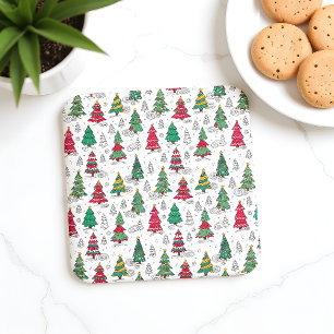 Vreemde Whimsical Gedecoreerde Kerstbomen Doodles Vierkante Kartonnen Onderzetter