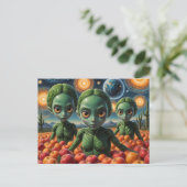 Vreemdelingen met appels briefkaart (Staand voorkant)