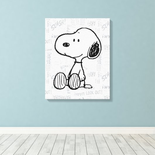 VREEMDEN | Snoopy op Black White Comics Canvas Afdruk (Insitu (Houten vloer))