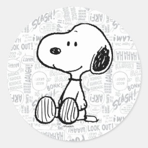 VREEMDEN Snoopy op Black White Comics Ronde Sticker