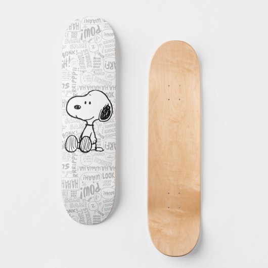 VREEMDEN | Snoopy op Black White Comics Skateboard (Voorkant)