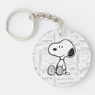 VREEMDEN   Snoopy op Black White Comics Sleutelhanger