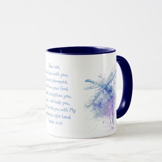 Vrees niet, Jesaja Schrift Dragonfly Waterverf Mok (Voorkant rechts)