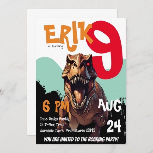 Vreselijke T-Rex Roaring Dino verjaardagsuitnodigi Kaart (Voorkant / Achterkant)