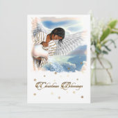 Vreugde aan de Wereld. Afro-Amerikale engel Feestdagenkaart (Staand voorkant)