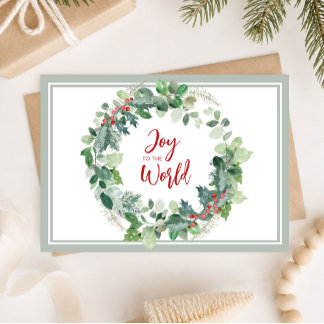 Vreugde aan de Wereld Aquarel Winter Krans Feestdagenkaart