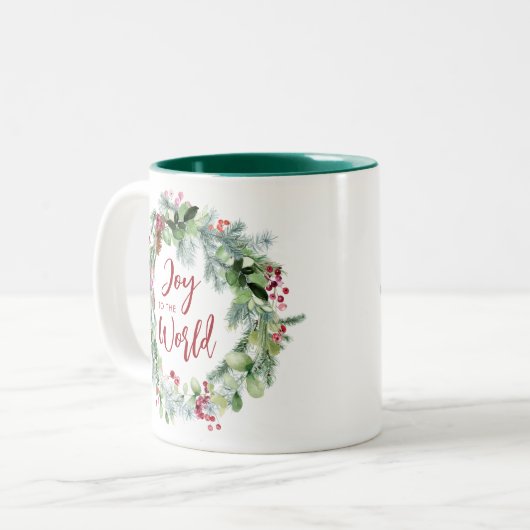 Vreugde aan de wereld Waterverf krans kerst Tweekleurige Koffiemok (Voorkant links)
