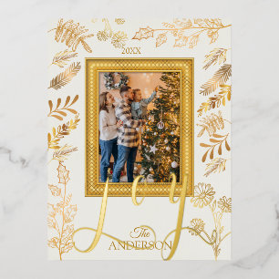 Vreugde Elegant Script Christmas Gold Arch Foto Folie Feestdagen Briefkaart