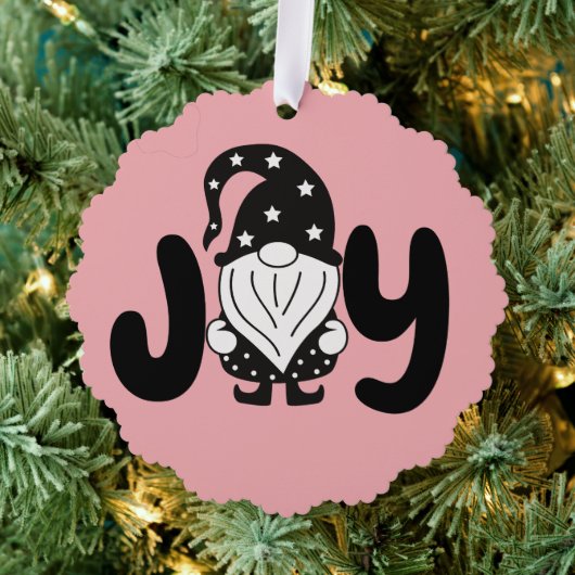 vreugde | Elegant Stijlvol Script Gnome Christmas Ornament Kaart (Insitu (Drie))