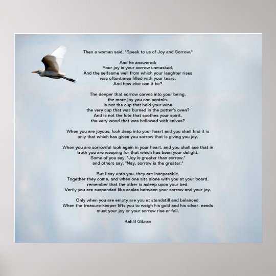 Vreugde en Verdriet door Kahlil Gibran Poster Zazzle.be