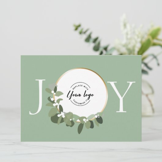 Vreugde Groen Wit Gouden Krans Moderne Aangepaste Feestdagenkaart (Staand voorkant)