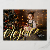 Vreugde handgeschreven script religieuze kerst folie feestdagenkaart (Voorkant)