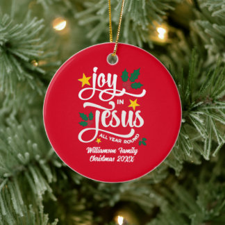 VREUGDE IN JESUS Achternaam Kerstmis Christelijk Keramisch Ornament