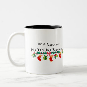 Vreugde in kerst is altijd groter, wiskunde kerst tweekleurige koffiemok