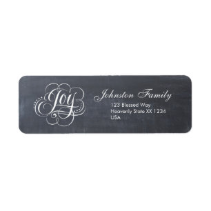 VREUGDE Kerstkalligrafie Swirly Lettering God Etiket