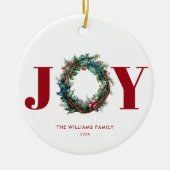 Vreugde Kerstkrans Floral Keramisch Ornament (Voorkant)