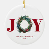 Vreugde Kerstkrans Floral Keramisch Ornament (Achterkant)
