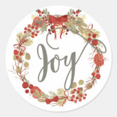 Vreugde Kerstkrans Vakantie Ronde Sticker (Voorkant)