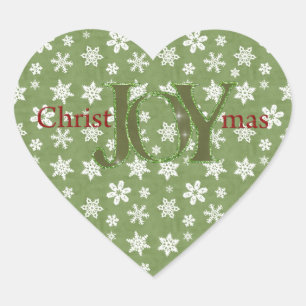 Vreugde Kerstmis Groene en Witte Sneeuwvlokken Hart Sticker