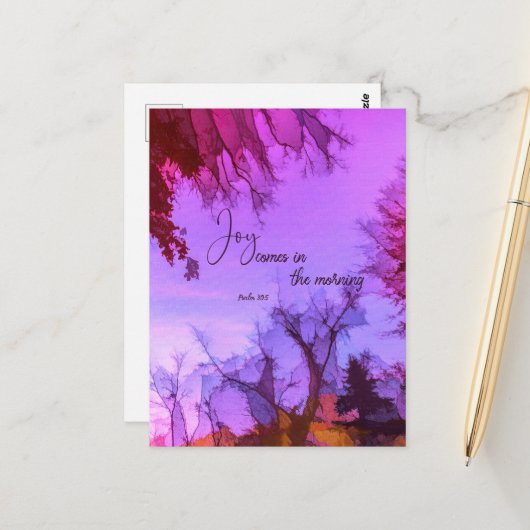 Vreugde komt in de ochtend briefkaart (Voorkant / Achterkant in situ)