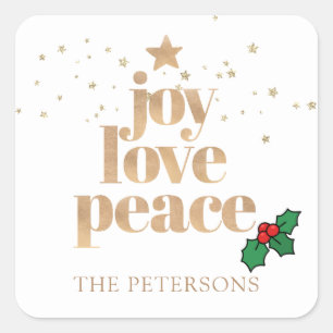 vreugde, liefde, vrede Moderne eenvoudige kerst Vierkante Sticker