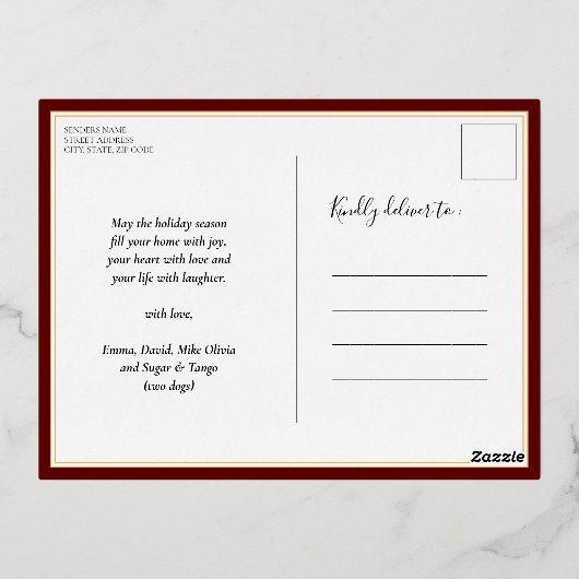 Vreugde Modern Rood Goud Kerst 3 Fotocollage Folie Feestdagen Briefkaart (Achterkant)