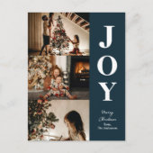 Vreugde Moderne Blauwe Kerstmis 3 Fotocollage Feestdagenkaart (Voorkant)