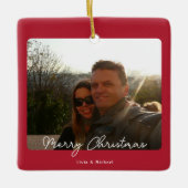 Vreugde Rood Foto Vrolijk Kerstfeest Keramisch Ornament (Voorkant)