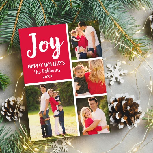 Vreugde Rood Geborsteld Script Fotocollage Feestdagenkaart