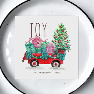Vreugde. Schattigee kerstboom en box winter feestd Servet