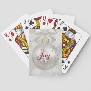 Vreugde Typografie met Elegant Zilveren Kerstbal Pokerkaarten