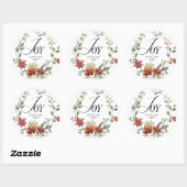 Vreugde Vrolijk Kerstmis Bloemenkrans Familienaam Ronde Sticker (Vel)