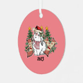 Vreugde Wit Konijn Kerstmis Metalen Ornament (Voorkant links)