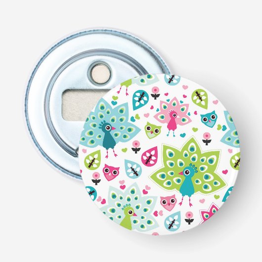 vreugdevogel en uil button flesopener (Voorkant)