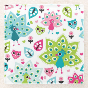 vreugdevogel en uil glazen onderzetter