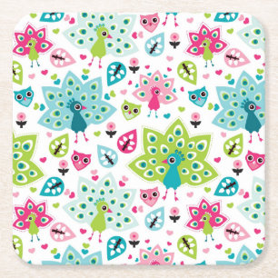 vreugdevogel en uil vierkante kartonnen onderzetter