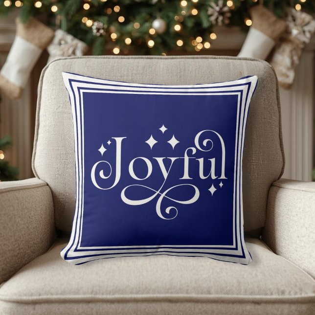 vreugdevol script blauw Sierkussen (joyful script blue Throw Pillow)