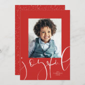 Vreugdevol script modern rood één foto Kerstmis Feestdagenkaart (Voorkant / Achterkant)