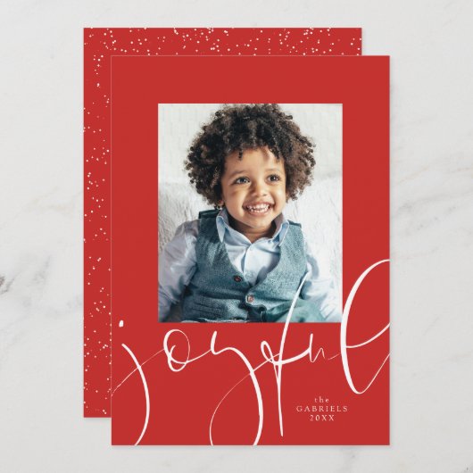 Vreugdevol script modern rood één foto Kerstmis Feestdagenkaart (Voorkant / Achterkant)