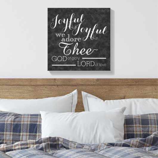 Vreugdevol zijn we dol op het Christelijke krijtbo Canvas Afdruk (Insitu (Slaapkamer))